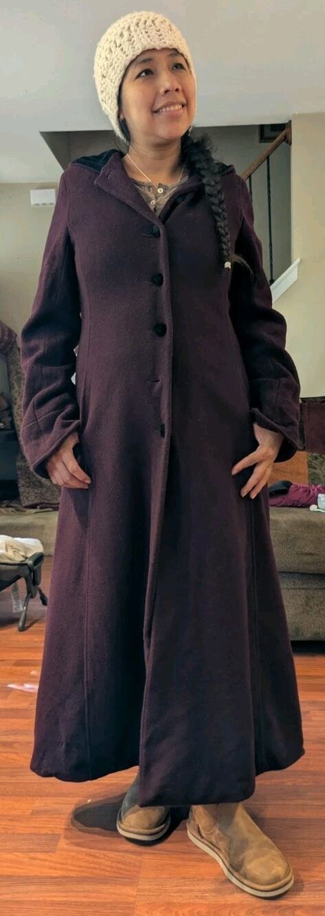 Vintage Albert Nipon Studio Wool Maxi Coat Womens 8 Hooded Velvet Made USA